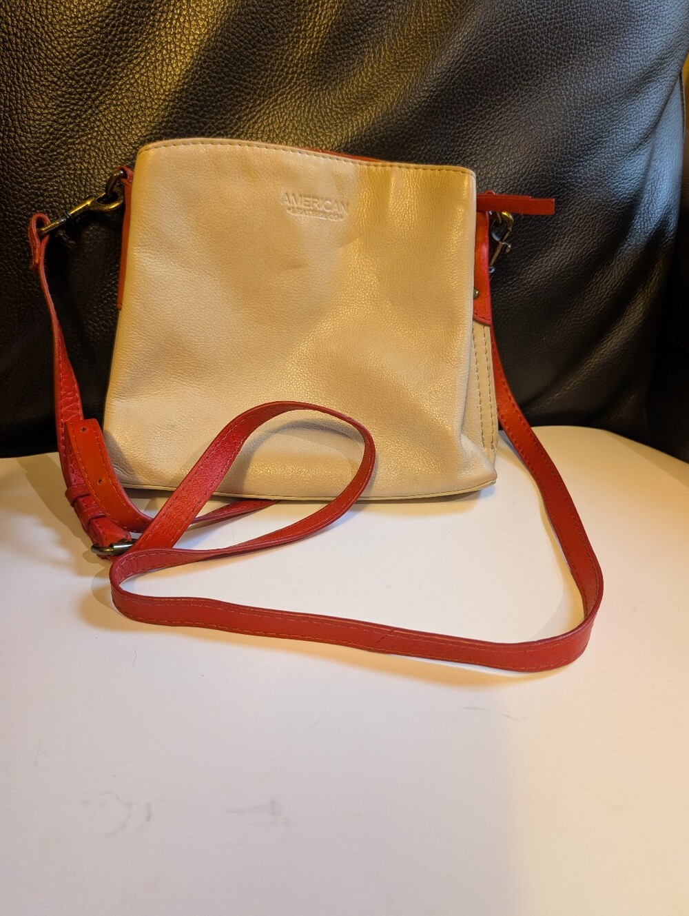 American Leather Co. Crossbody Bag Beige Orange Colorblock Small Leather Purse